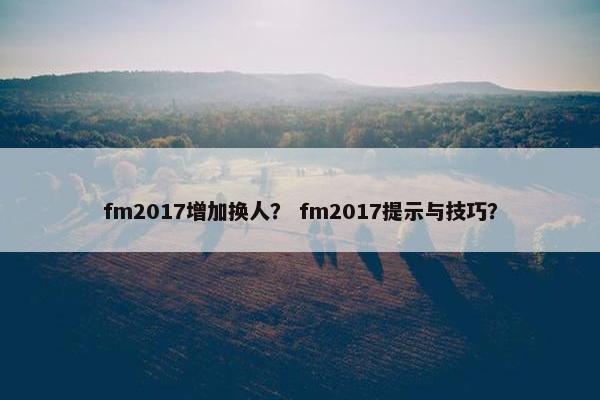 fm2017增加换人？ fm2017提示与技巧？