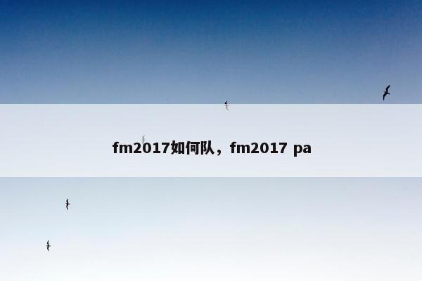 fm2017如何队，fm2017 pa