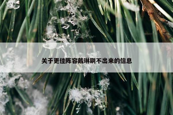关于更佳阵容戴琳刷不出来的信息